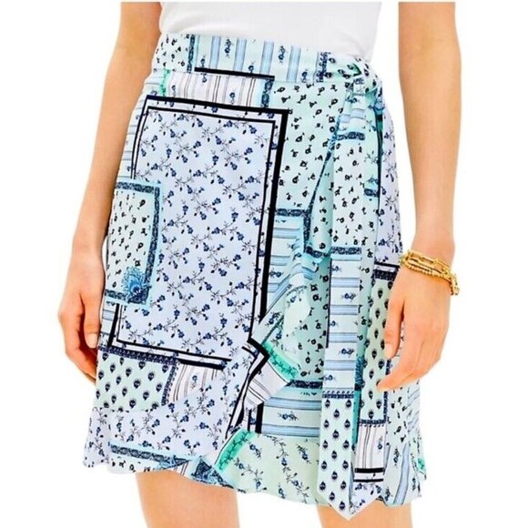 LOFT Womens Wrap Skirt Size 6 Floral Patchwork Ruffle Side Waist Tie Back Zip - Picture 2 of 7